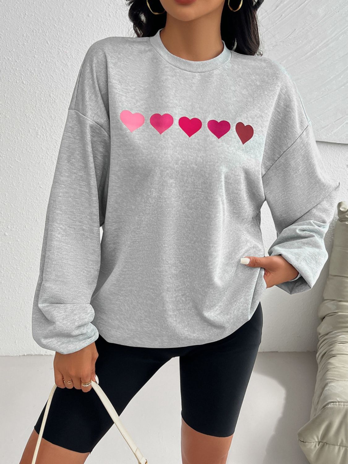 Heart Dropped Shoulder Long Sleeve Sweatshirt