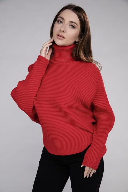 VISCOSE DOLMAN SLEEVE TURTLENECK SWEATER