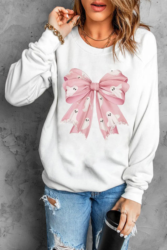 Bow Round Neck Long Sleeve Sweatshirt