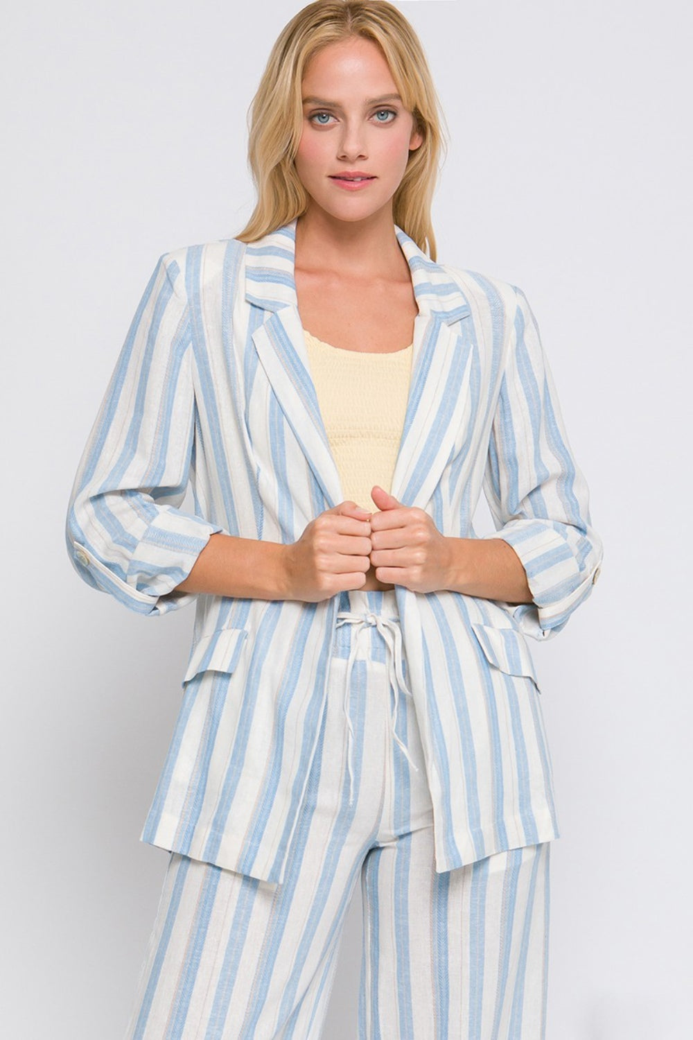 Linen Woven Striped Blazer