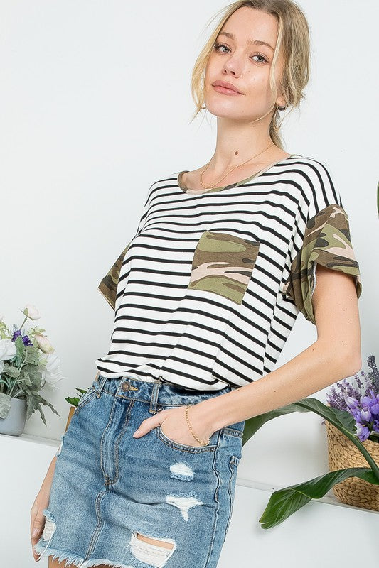 PLUS CAMOUFLAGE MIX CASUAL BOXY TOP