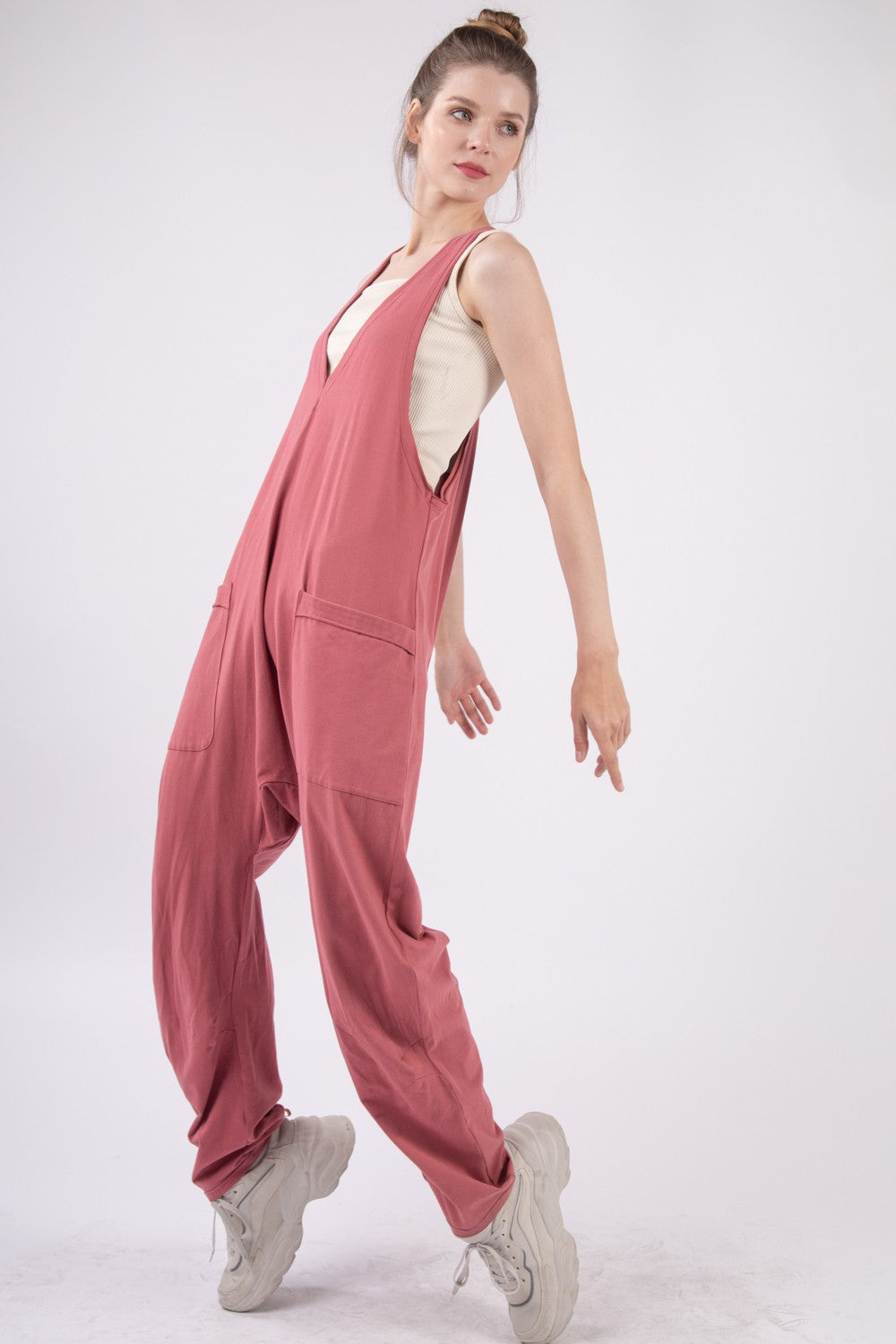 Plunge Sleeveless Jumpsuit with Pockets