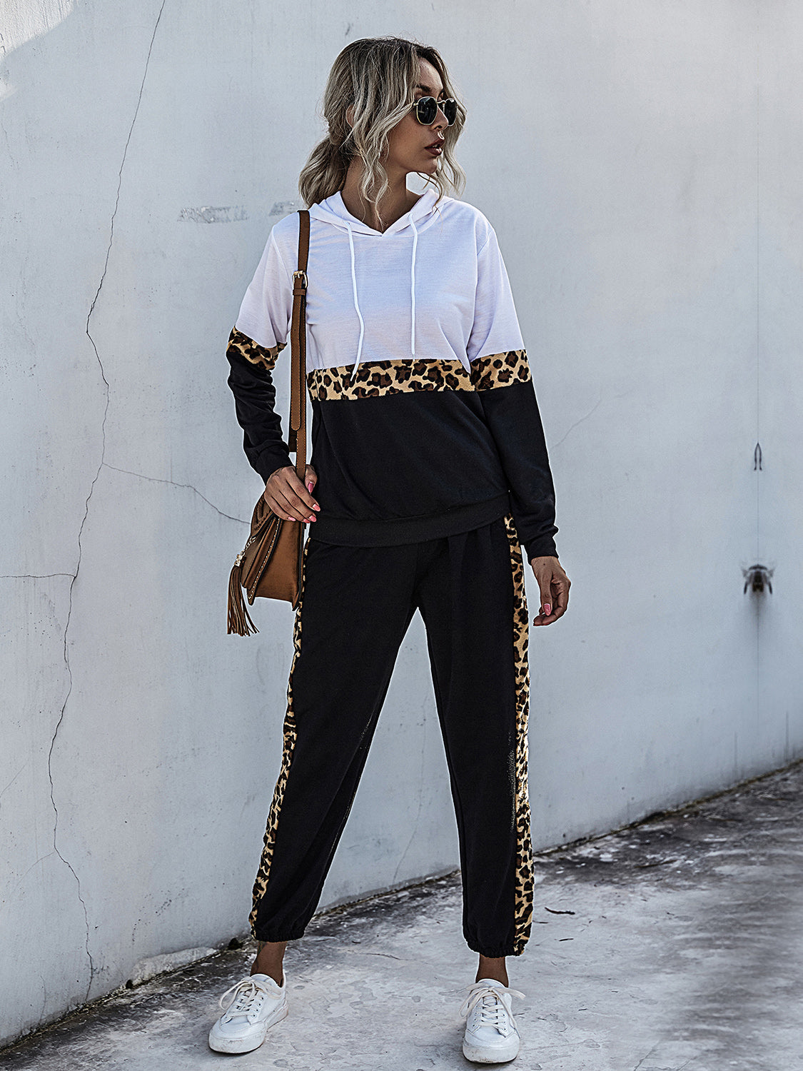 Contrast Long Sleeve Hooded Top and Joggers Set