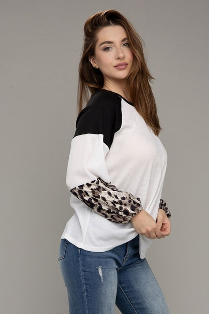 Leopard Print Color Block Top