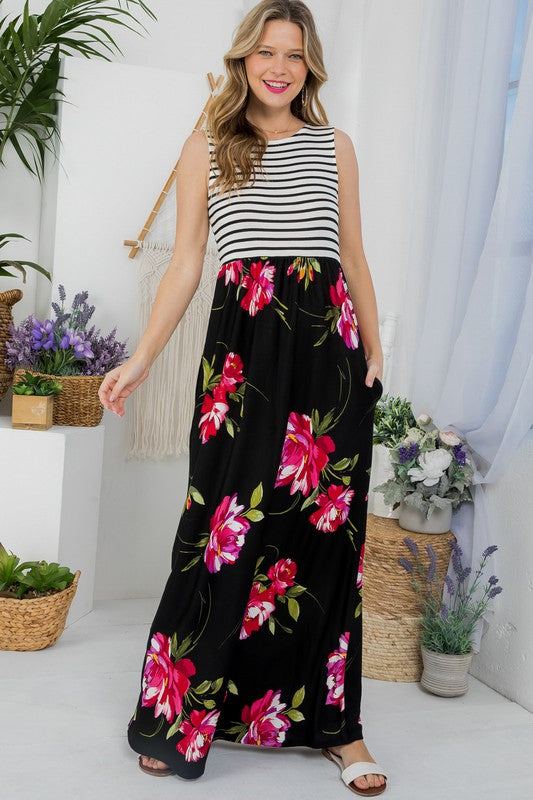 FLORAL MIX TANK MAXI DRESS