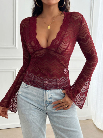 Plunge Long Sleeve Lace Top