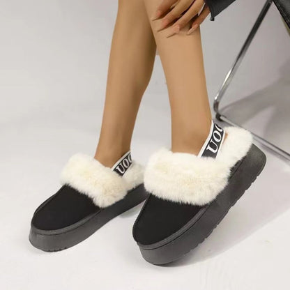 Plush Platform Slippers with Letter Strap