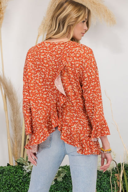 Floral Ruffle Detail Top