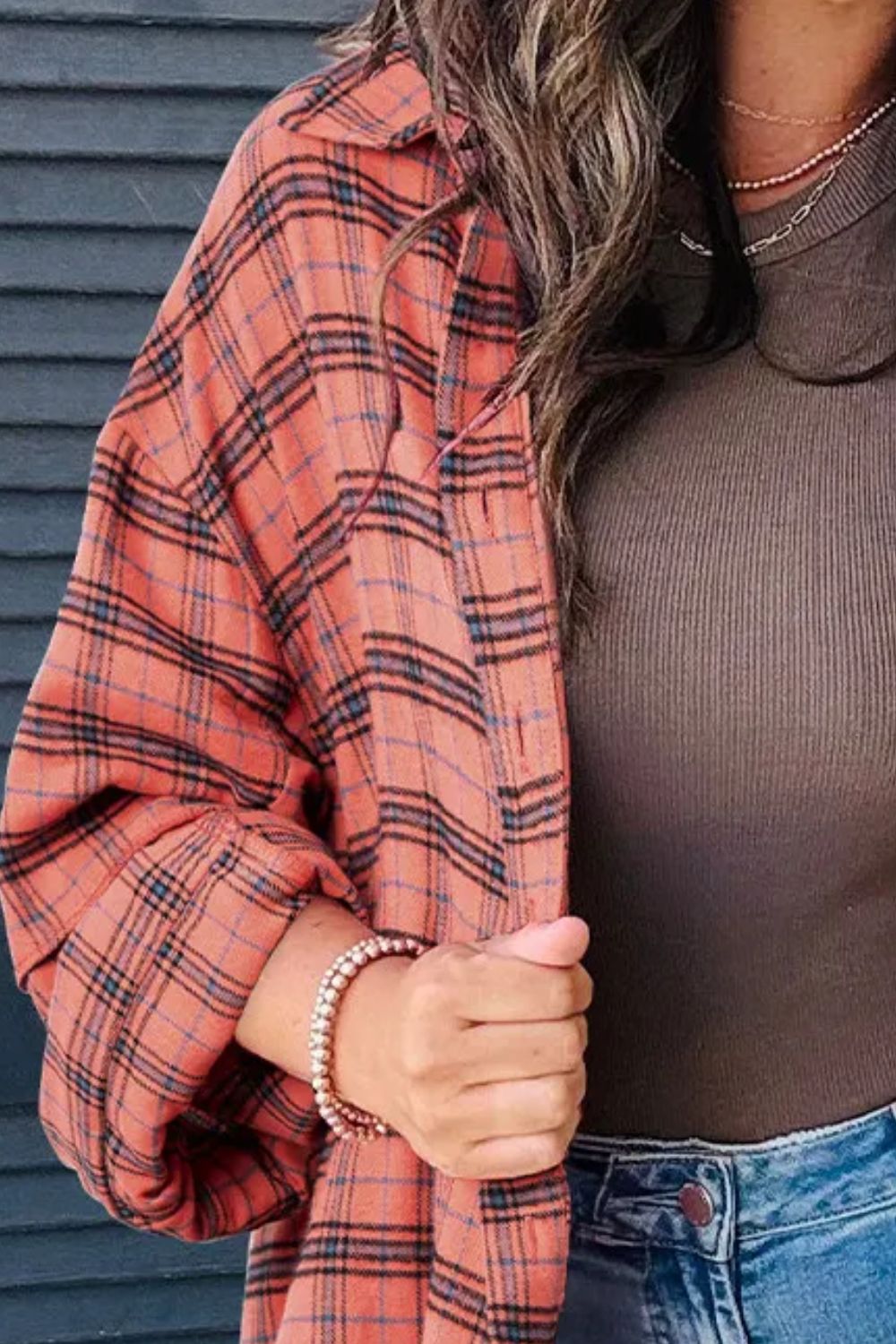 Plaid Collared Neck Long Sleeve Shirt