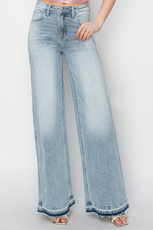 Risen High Rise Wide Leg Jeans