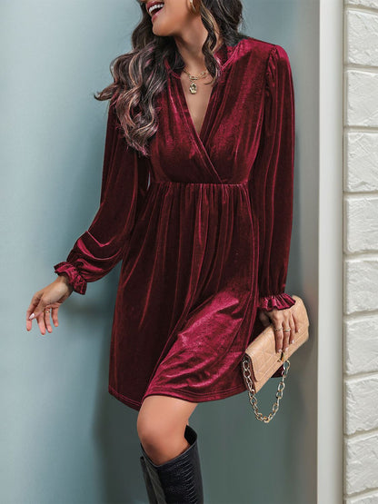 Ruched Surplice Long Sleeve Mini Dress