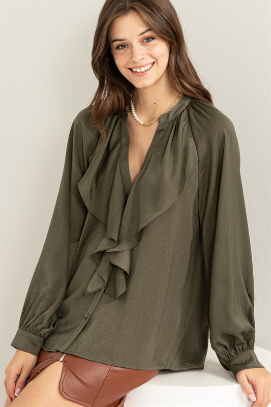 TRY TO KEEP UP LONG SLEEVE RUFFLED BLOUSE