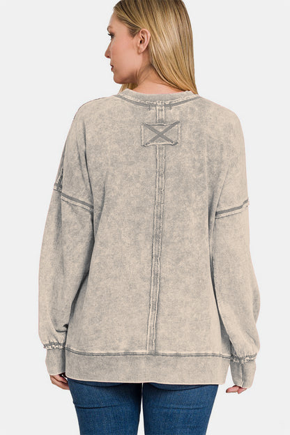 Exposed Seam Round Neck Dropped Shoulder Sweatshirt