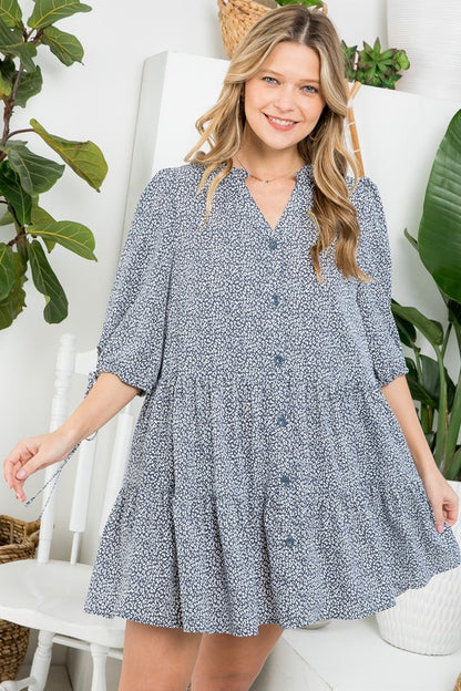 PLUS DOT BUTTON TIERED DRESS