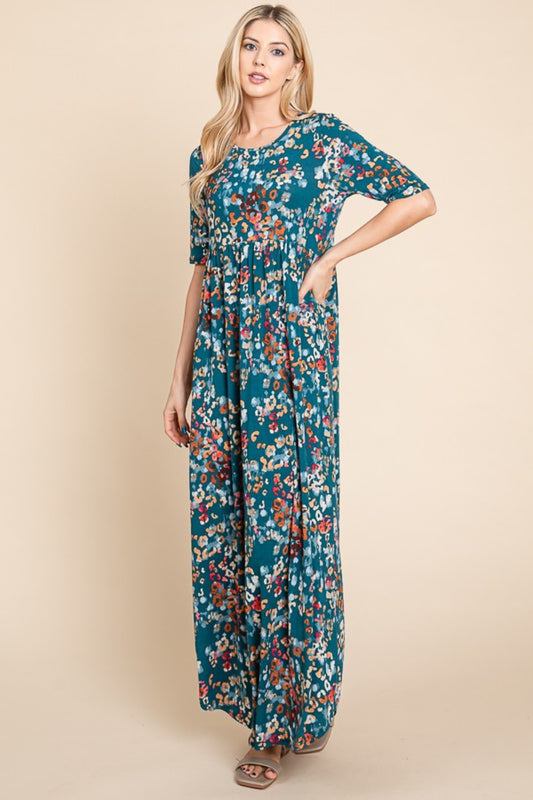 Printed Shirred Maxi Dress