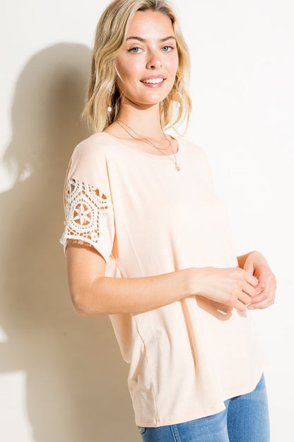 PLUS SOLID JERSEY LACE PATCH TOP