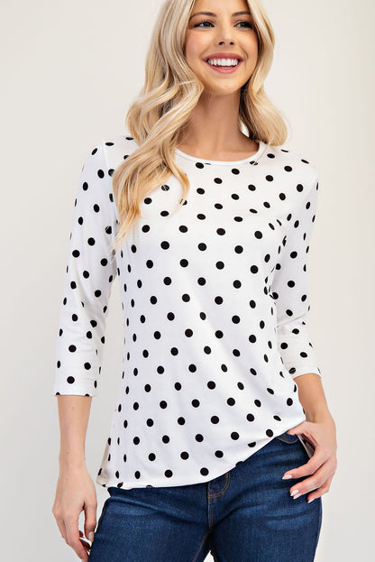 Celeste Polka Dot Round Neck Three-Quarter Sleeve T-Shirt