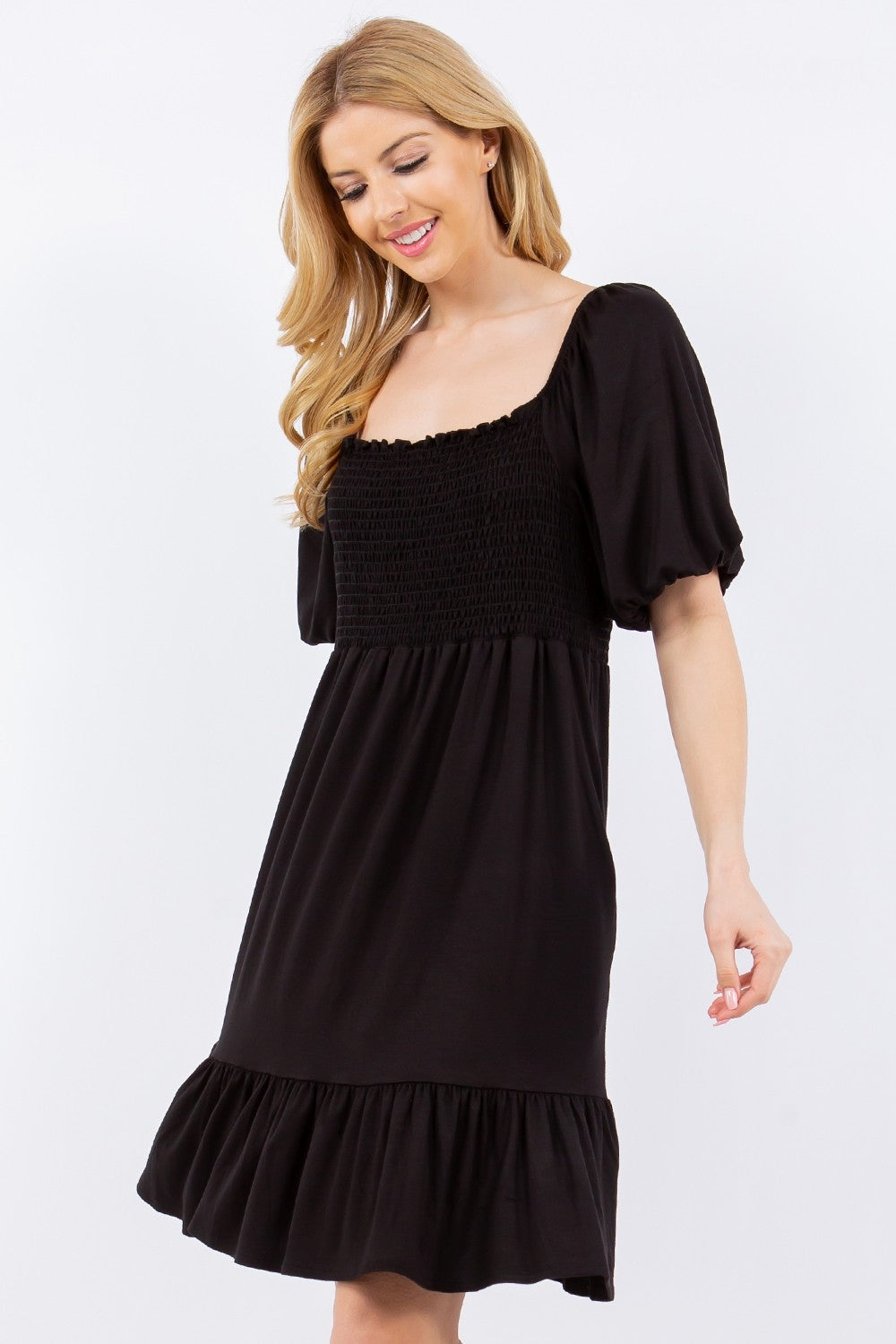 Ruffle Hem Short Sleeve Smocked Dress