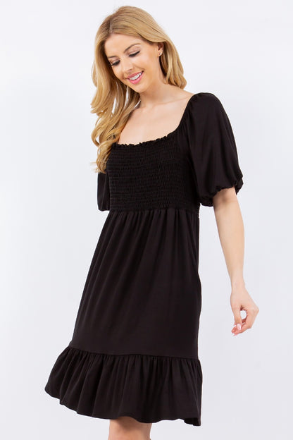 Ruffle Hem Short Sleeve Smocked Dress