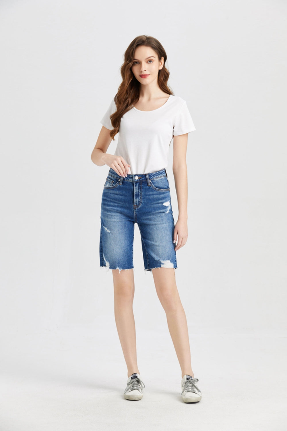 BAYEAS Super High Rise Denim Bermuda Shorts