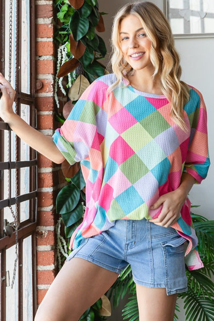 Color Block Waffle Oversized T-Shirt