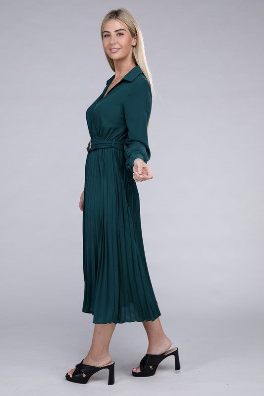 Pleated Maxi Dress with belt