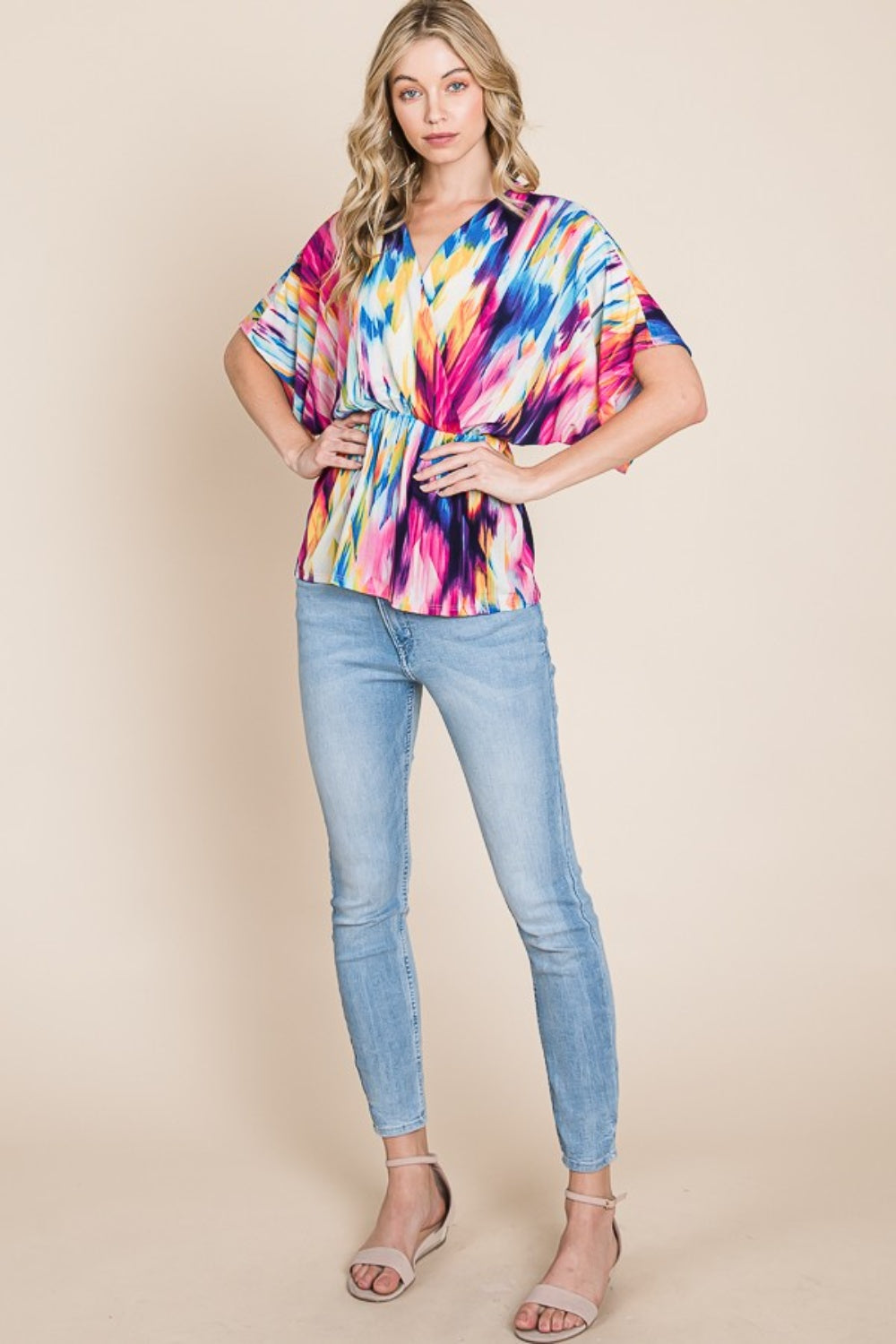 Printed Surplice Peplum Blouse