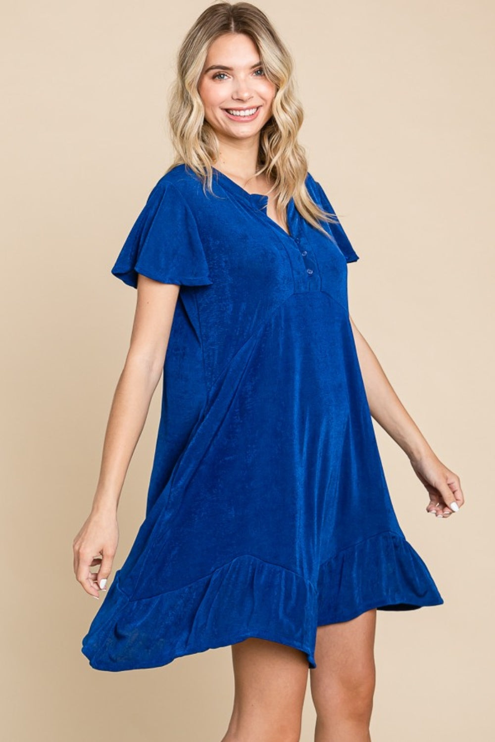 Short Sleeve Ruffled Asymmetric Hem Dress