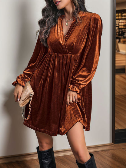 Ruched Surplice Long Sleeve Mini Dress
