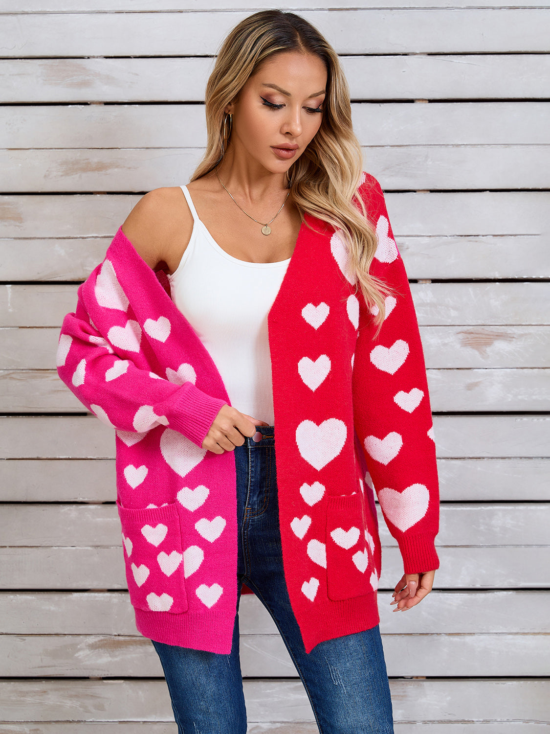 Heart Open Front Long Sleeve Cardigan