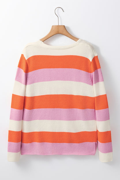 Color Block V-Neck Long Sleeve Sweater