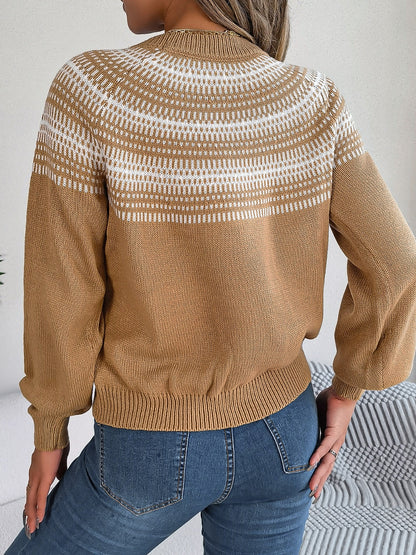 Contrast Round Neck Long Sleeve Sweater