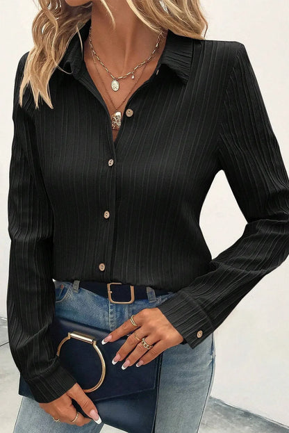 Textured Collared Neck Long Sleeve Shirt