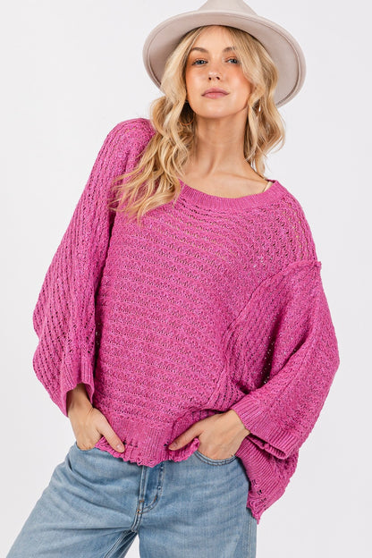 Distressed Asymmetrical Open Stitch Sweater