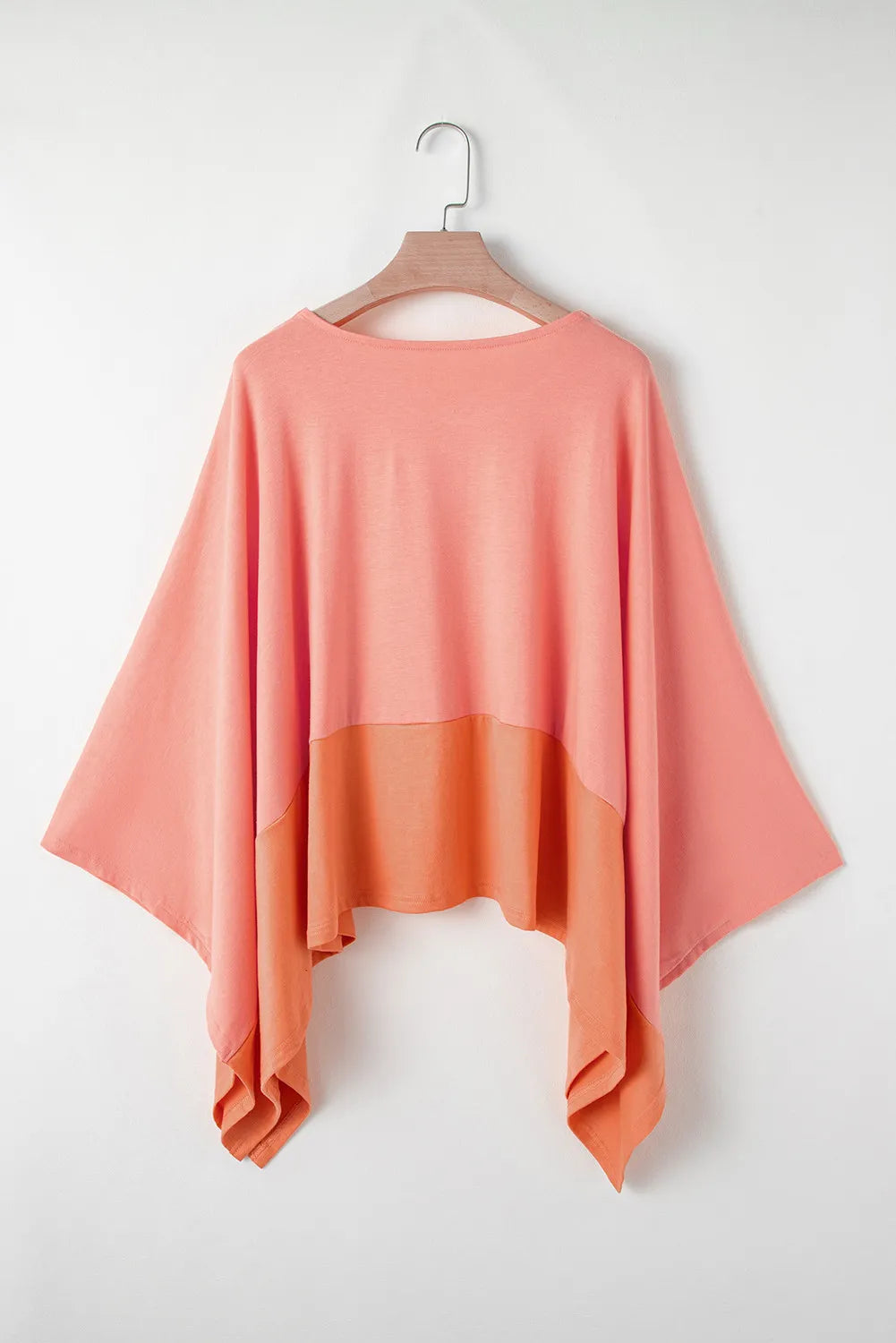 Contrast V-Neck Batwing Sleeve Blouse