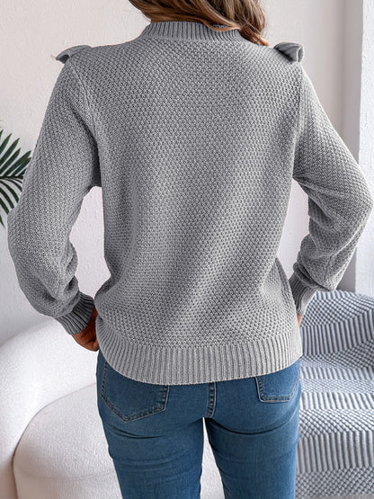 Ruffled Round Neck Long Sleeve Sweater