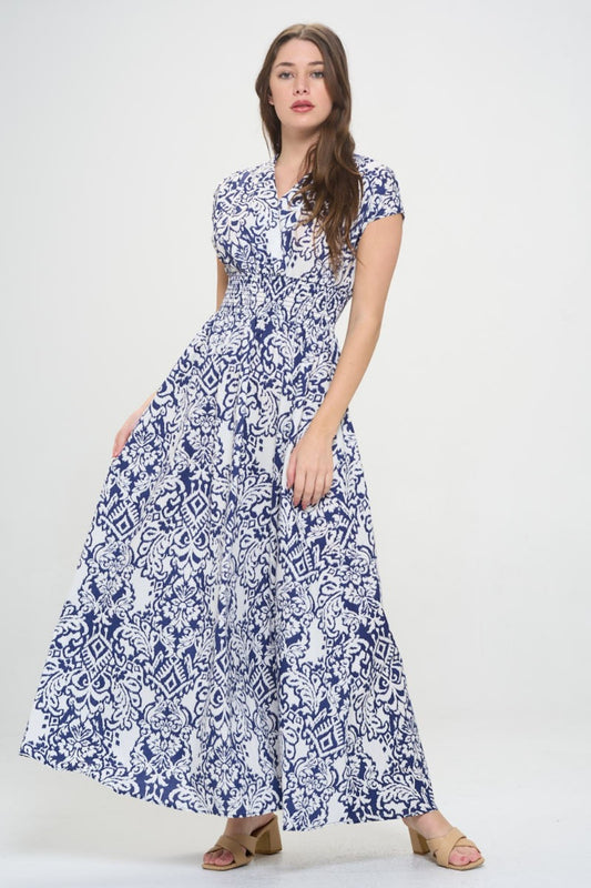 Printed Smocked Waist Maxi Dress