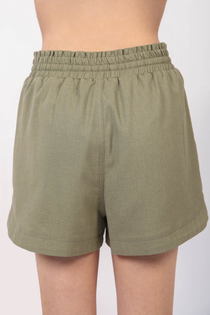 Drawstring Elastic Waist Linen Shorts