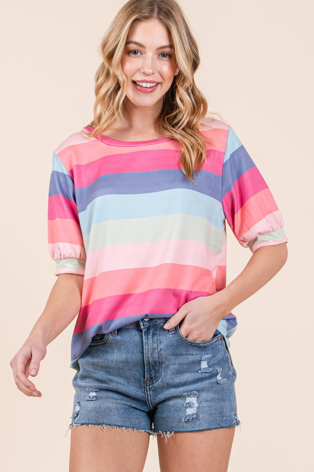 Striped Round Neck Half Sleeve T-Shirt