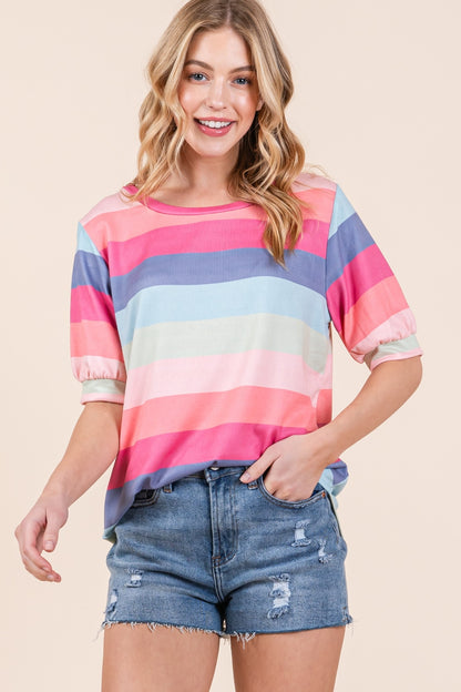 Striped Round Neck Half Sleeve T-Shirt