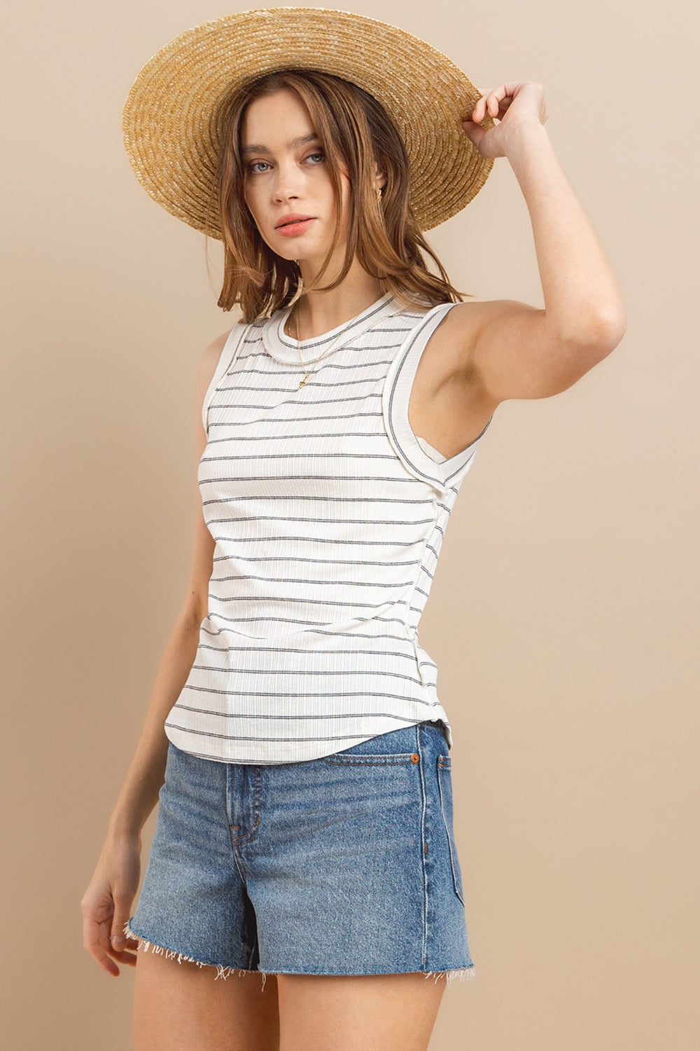 Femme Striped Round Neck Tank