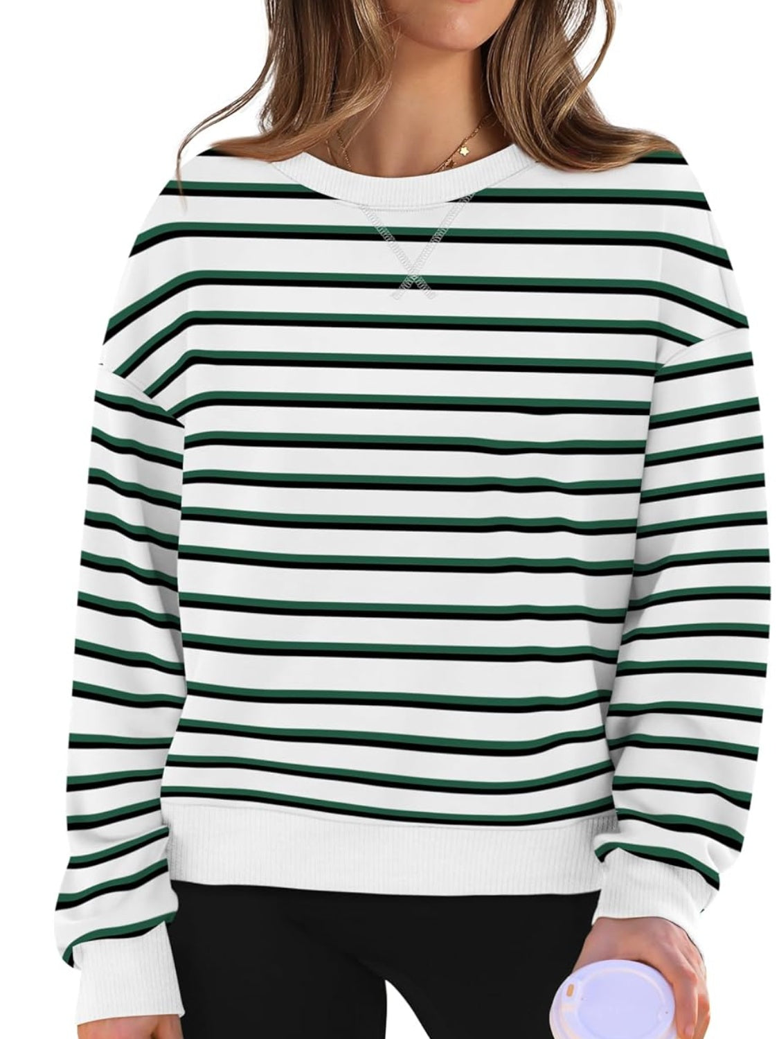 Striped Round Neck Long Sleeve Sweatshirt