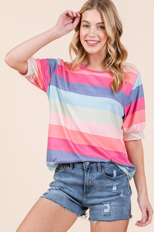 Striped Round Neck Half Sleeve T-Shirt