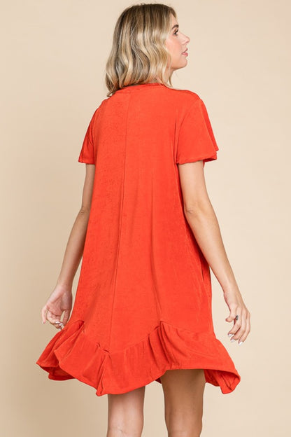 Notched Short Sleeve Dress