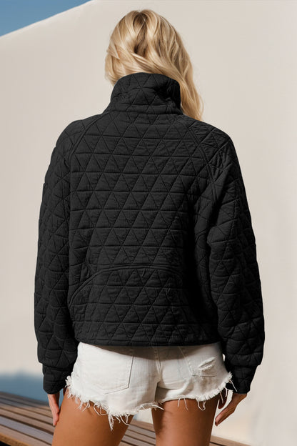 Half Zip Long Sleeve Quilted Sweatshirt with Pocket