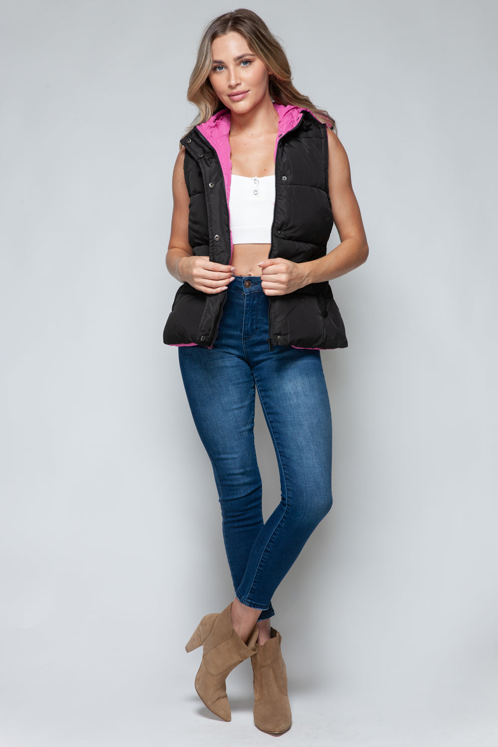 Snap and Zip Closure Hooded Vest