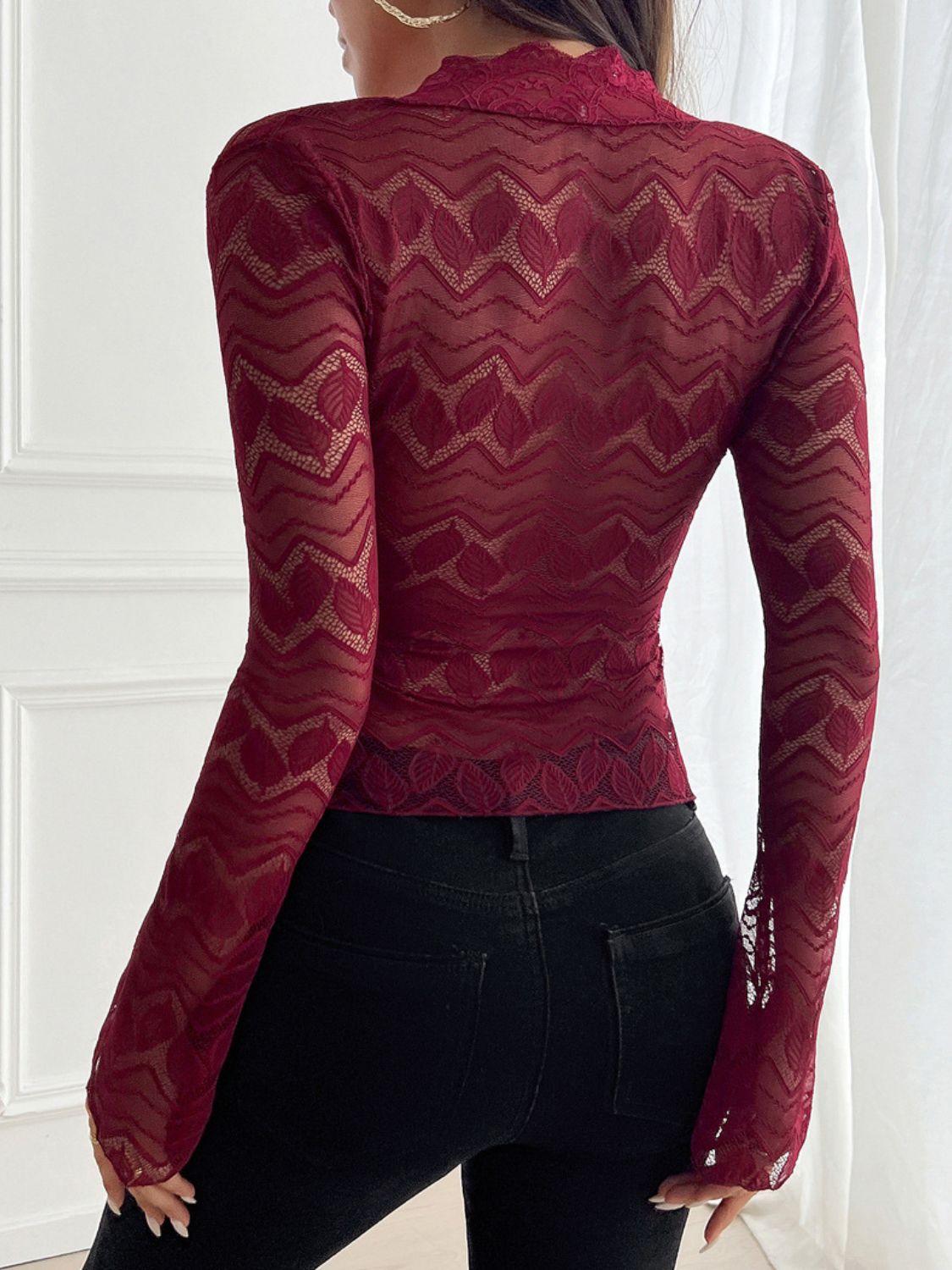Plunge Long Sleeve Lace Top