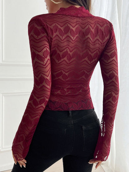 Plunge Long Sleeve Lace Top