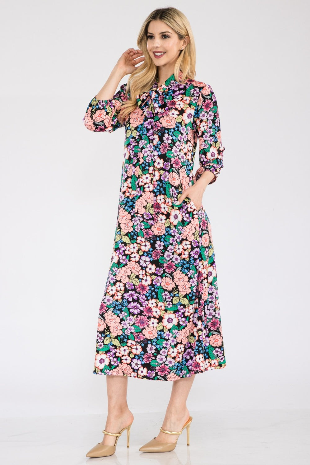 Floral Midi Dress with Bow Tied