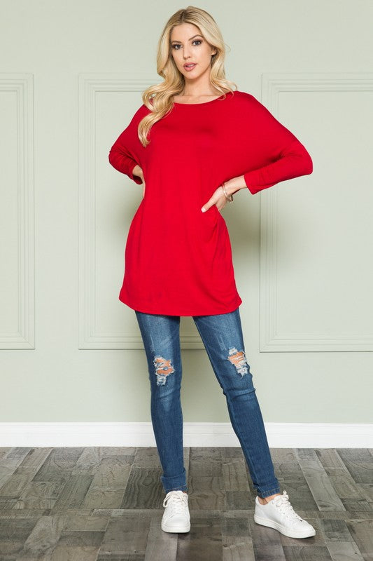 Plus Size Solid Long Sleeve Tunic Top